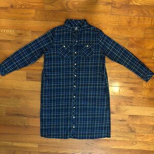 Kriff Mayer Blue Plaid Flannel Shirt dress with pockets women’s M